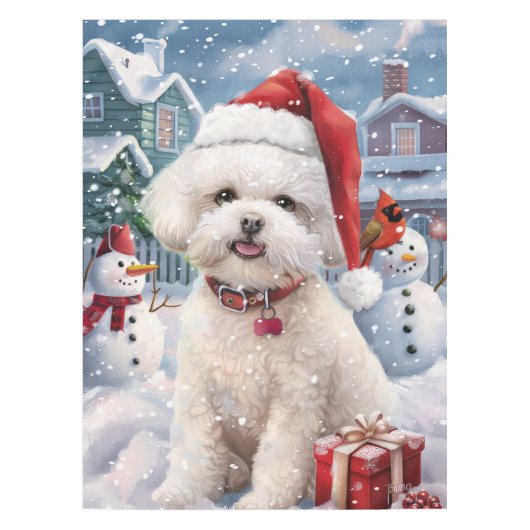 Nappe Bichon Frise Chien Hiver Merveilles Pays de Noël J (Devant)