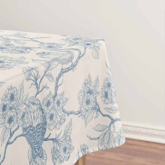 Nappe Birds and cherry blossom in blue and off white (In Situ)