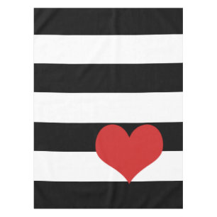 Nappe Black and White Stripes avec Red Heart