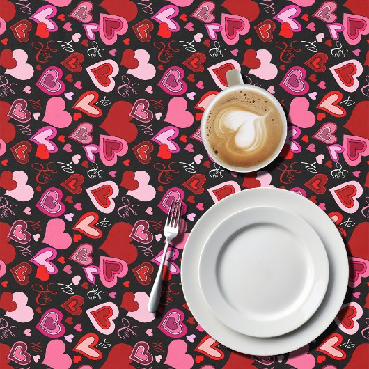 Nappe Black Pink Red Hearts Love Pattern