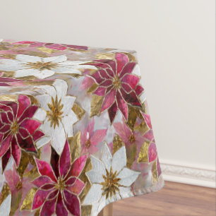 Nappe Blanc Or Bourgogne rose Poinsettias de Noël