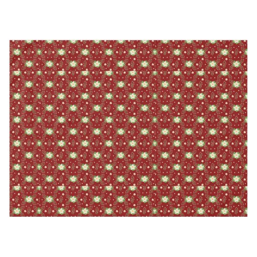 Nappe Blanc Poinsettias Vert Feuilles Noël sur Rouge (Devant (Horizontal))