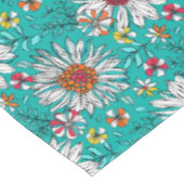 Nappe Blanc Turquoise Jaune orange Rouge Fleurs de margu (Angle)