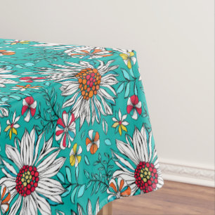 Nappe Blanc Turquoise Jaune orange Rouge Fleurs de margu