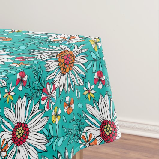 Nappe Blanc Turquoise Jaune orange Rouge Fleurs de margu (In Situ)