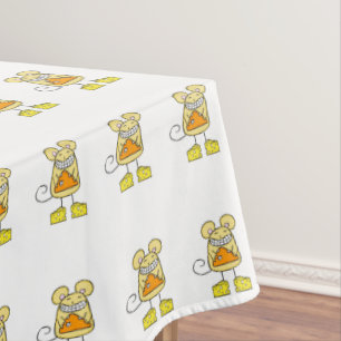 Nappe blanche pizza fromage souris jaune