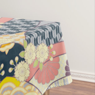 Nappe Bleu Blanc Japonais Kimono Floral Coton Dîner