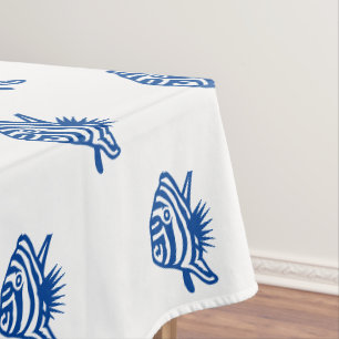 Nappe Bleu côtier poisson blanc motif moderne été amu