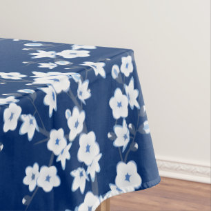 Nappe Bleu marine Fleur de cerisier blanc