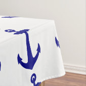 Nappe Bleu Marine Sur Blanc Décor Côtier Ancre (In Situ)