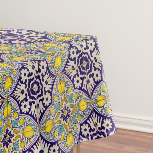 Nappe Bleu Méditerranée Motif Fleurs Jaunes (In Situ)