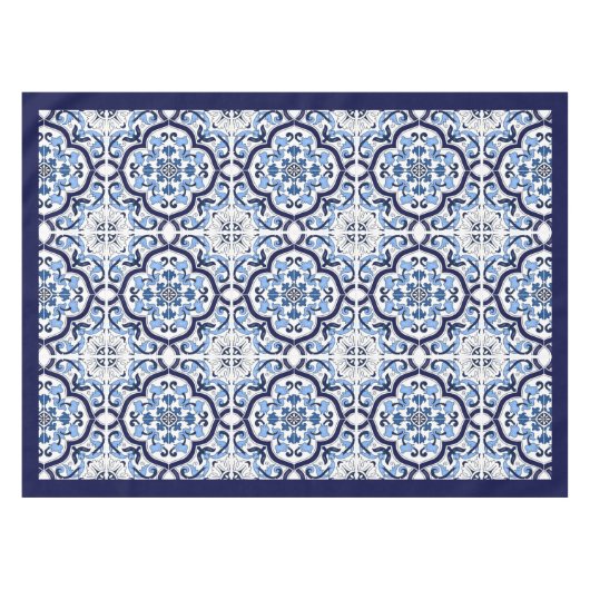 Nappe Bleu Orné Floral Méditerranéen Carrelage Sicilien (Devant (Horizontal))