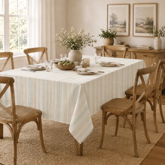Nappe Bleu Poussiéreux Neutre Rayé | Fermes Rustiques