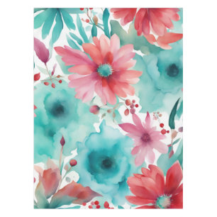 Nappe bleu turquoise Aquarelle rouge Fleurs de printemps