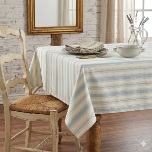 Nappe Bleu vintage et rayures crème, style campagne fran