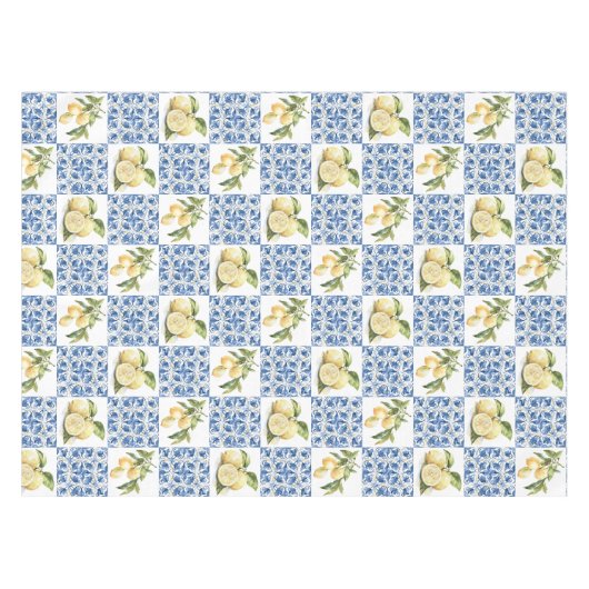 Nappe Blue Tile French Country Lemon Pattern (Devant (Horizontal))