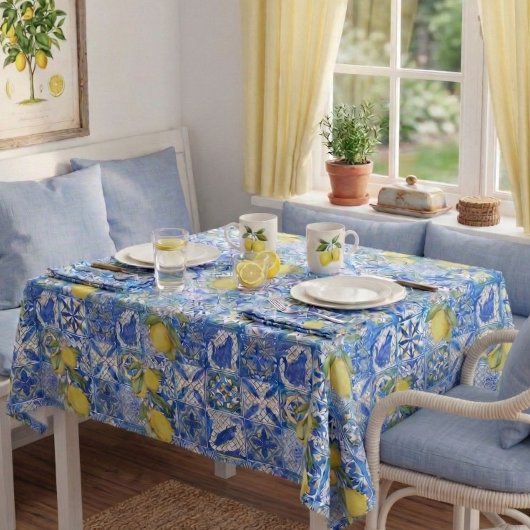 Nappe Blue Tile French Country Lemon Pattern Home Decor