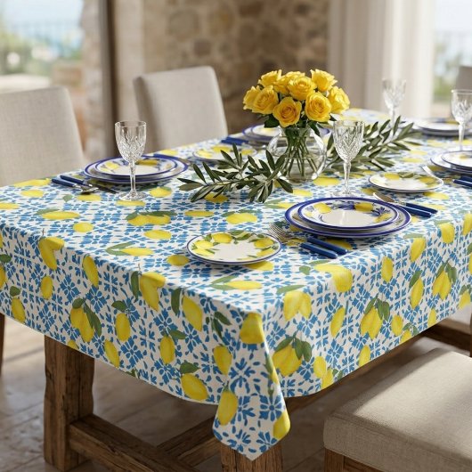 Nappe Blue Tile Yellow Lemon Watercolor