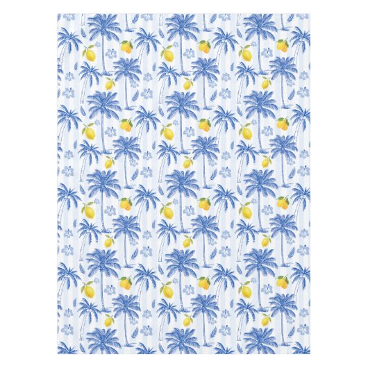 Nappe Blue Toile Palm Trees Lemons Pattern (Devant)