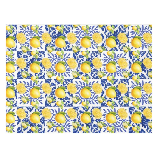 Nappe Blue White Lemon Tile Pattern Mediterranean Citrus (Devant (Horizontal))