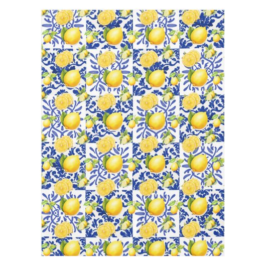 Nappe Blue White Lemon Tile Pattern Mediterranean Citrus (Devant)