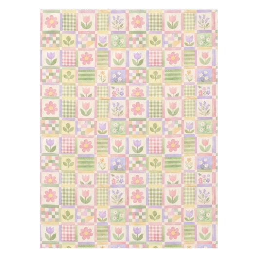 Nappe Boho Chic Pink & Green Quilt Floral Patchwork (Devant)