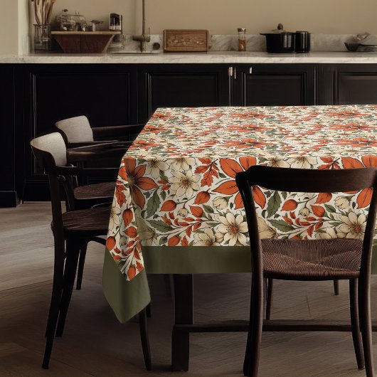 Nappe Boho d'automne terre cuite fleurs blanches pastel 