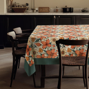 Nappe Boho d'automne terre cuite fleurs blanches pastel
