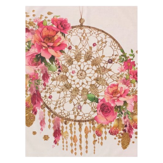 Nappe Boho Dreamcatcher Pink Gold Floral Aquarelle (Devant)