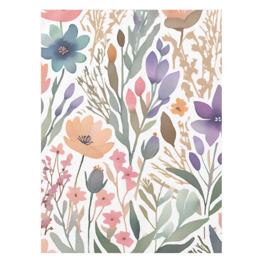 Nappe Boho fleur sauvage Aquarelle Pastel Floral Decor (Devant)