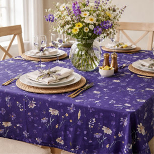 Nappe Boho Fleurs Sauvages Aquarelle Bleu Marine