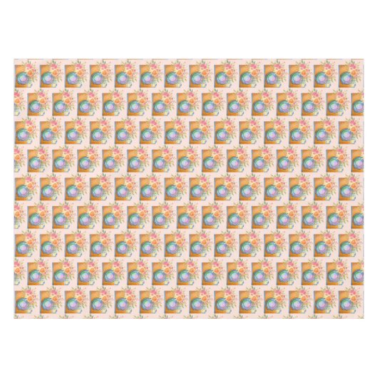 Nappe Boho Orange Camera & Fleurs Motif d'aquarelle (Devant (Horizontal))