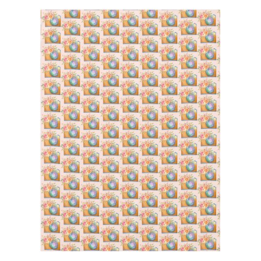 Nappe Boho Orange Camera & Fleurs Motif d'aquarelle (Devant)