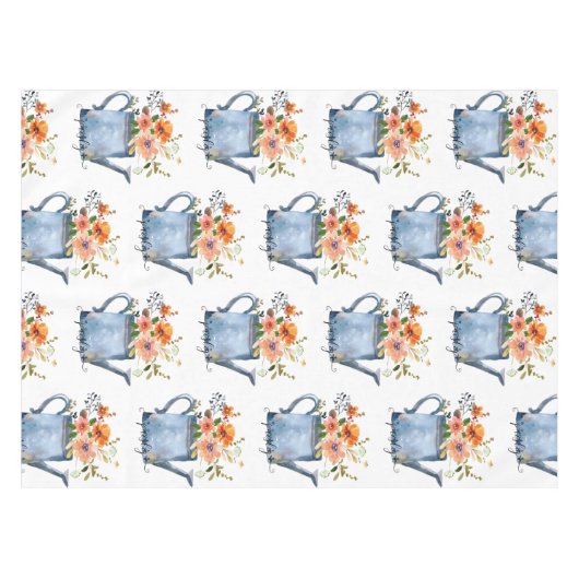 Nappe Boho Rust Orange Aquarelle Fleurs Arrosage Can (Devant (Horizontal))