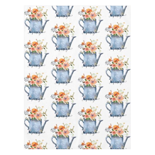 Nappe Boho Rust Orange Aquarelle Fleurs Arrosage Can (Devant)