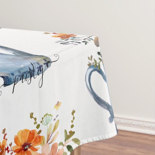 Nappe Boho Rust Orange Aquarelle Fleurs Arrosage Can (In Situ)