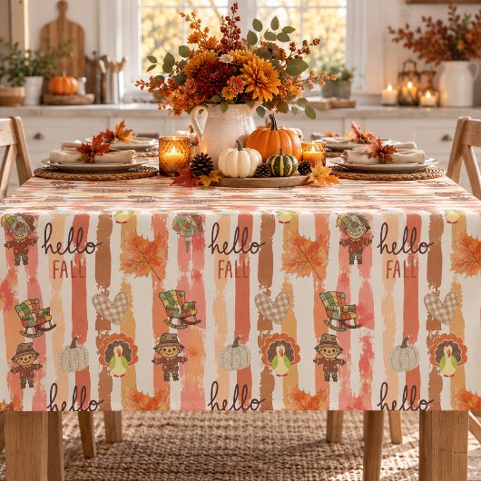 Nappe Bonjour Automne Patchwork Rustique Feuilles Orange