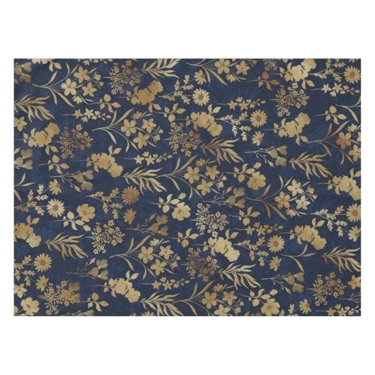 Nappe Botanical Gold Flowers Blue Pattern (Devant (Horizontal))