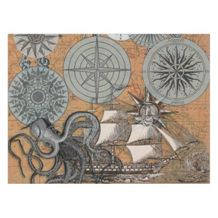 Nappe Boussole Rose Vintage Nautique Octopus Ship