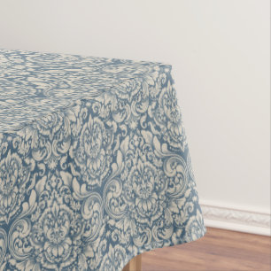 Nappe Brocade vintage de Damas fleurit en bleu