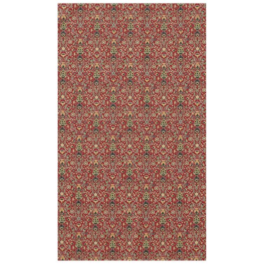 Nappe Broderie folle Jaune, Vert, Noir sur Rouge profond (Devant)