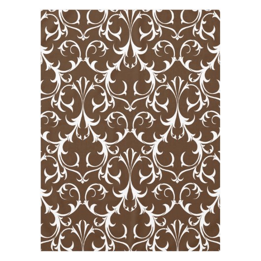 Nappe Brown foncé classique et blanc Damas Floral (Devant)