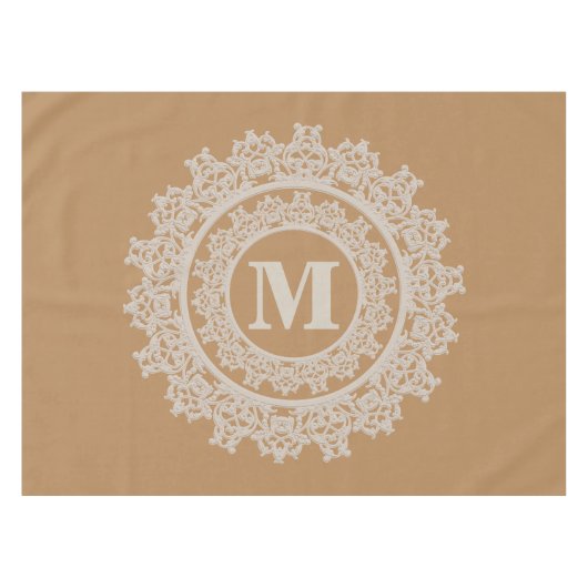 Nappe Brun de Tan et monogramme élégant crème (Devant (Horizontal))