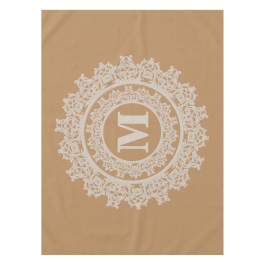 Nappe Brun de Tan et monogramme élégant crème (Devant)