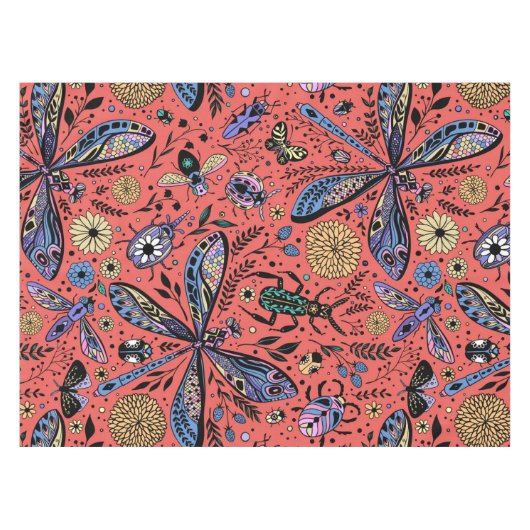 Nappe Bugs de Doodle sur corail rouge (Devant (Horizontal))