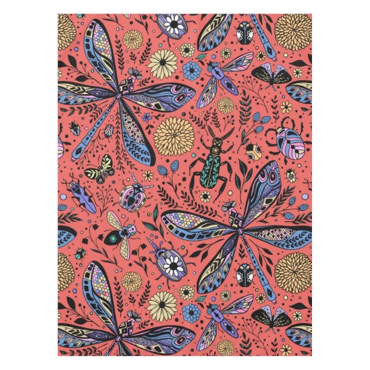 Nappe Bugs de Doodle sur corail rouge (Devant)