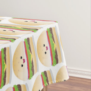 Nappe Caricature de hamburger kawaii joyeux