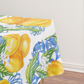 Nappe Carreau de majolique bleu et citrons à l'aquarelle