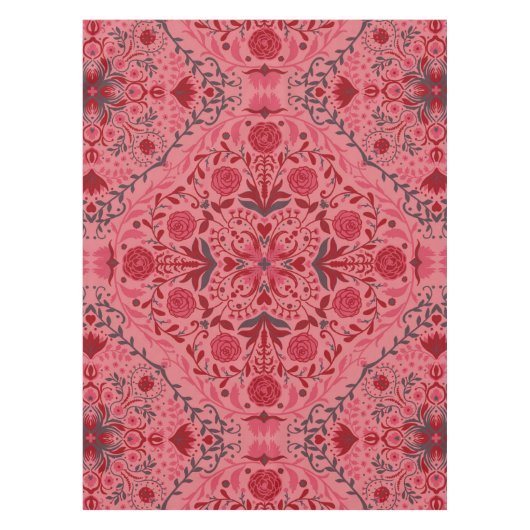 Nappe Carreaux floraux en rouge et pastèque rose (Devant)