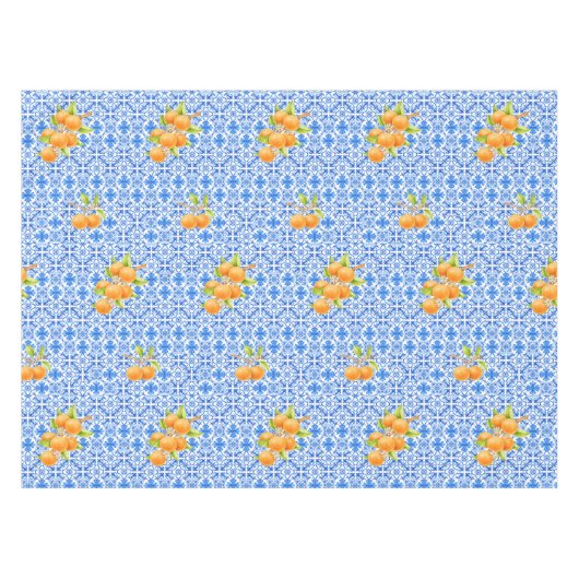 Nappe Carrelage bleu et blanc Azulejo avec oranges (Devant (Horizontal))
